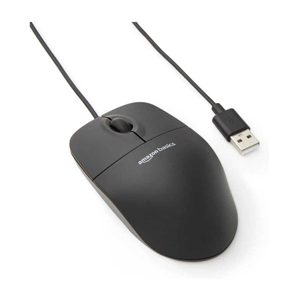 Amazon Basics 3-Button Wired USB Computer Mouse, Black